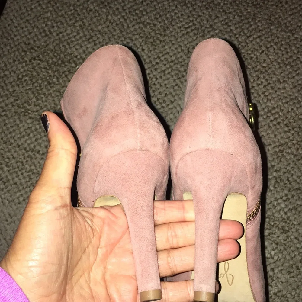 JOIE REAL SUEDE BLUSH COLOR PEEP TOE LEATHER SOLED EUC BOOTIES WORN 1x size eu40 - Picture 5 of 13